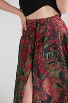 Dollie Bell-Shine Yarım Daire Fermuar Detaylı Yırtmaçlı Maxi Etek Kırmızı-Etek-9-Milagron.com