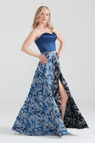 Dollie Bell-Shine Yarım Daire Fermuar Detaylı Yırtmaçlı Maxi Etek Siyah/Gri-Etek-2-Milagron.com