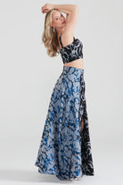 Dollie Bell-Shine Yarım Daire Fermuar Detaylı Yırtmaçlı Maxi Etek Siyah/Gri-Etek-5-Milagron.com