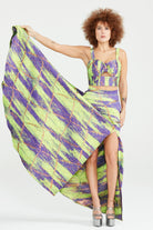 Dollie Bell-Shine Yarım Daire Yırtmaçlı Etek – Mor/Yeşil-Etek-2-Milagron.com