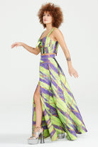 Dollie Bell-Shine Yarım Daire Yırtmaçlı Etek – Mor/Yeşil-Etek-6-Milagron.com