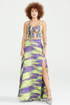 Dollie Bell-Shine Yarım Daire Yırtmaçlı Etek – Mor/Yeşil-Etek-8-Milagron.com