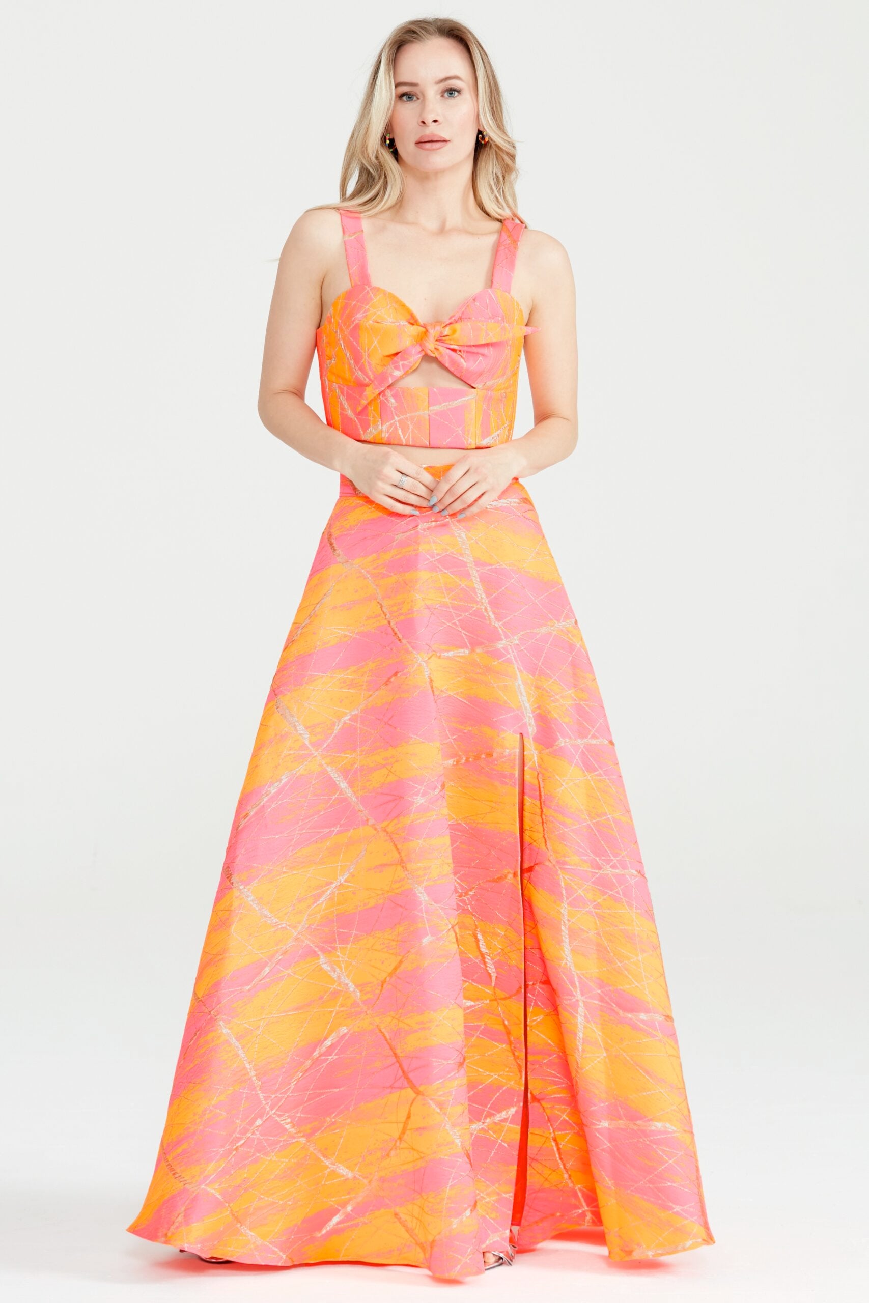 Dollie Bell-Shine Yarım Daire Yırtmaçlı Etek – Turuncu/Pembe-Etek-2-Milagron.com