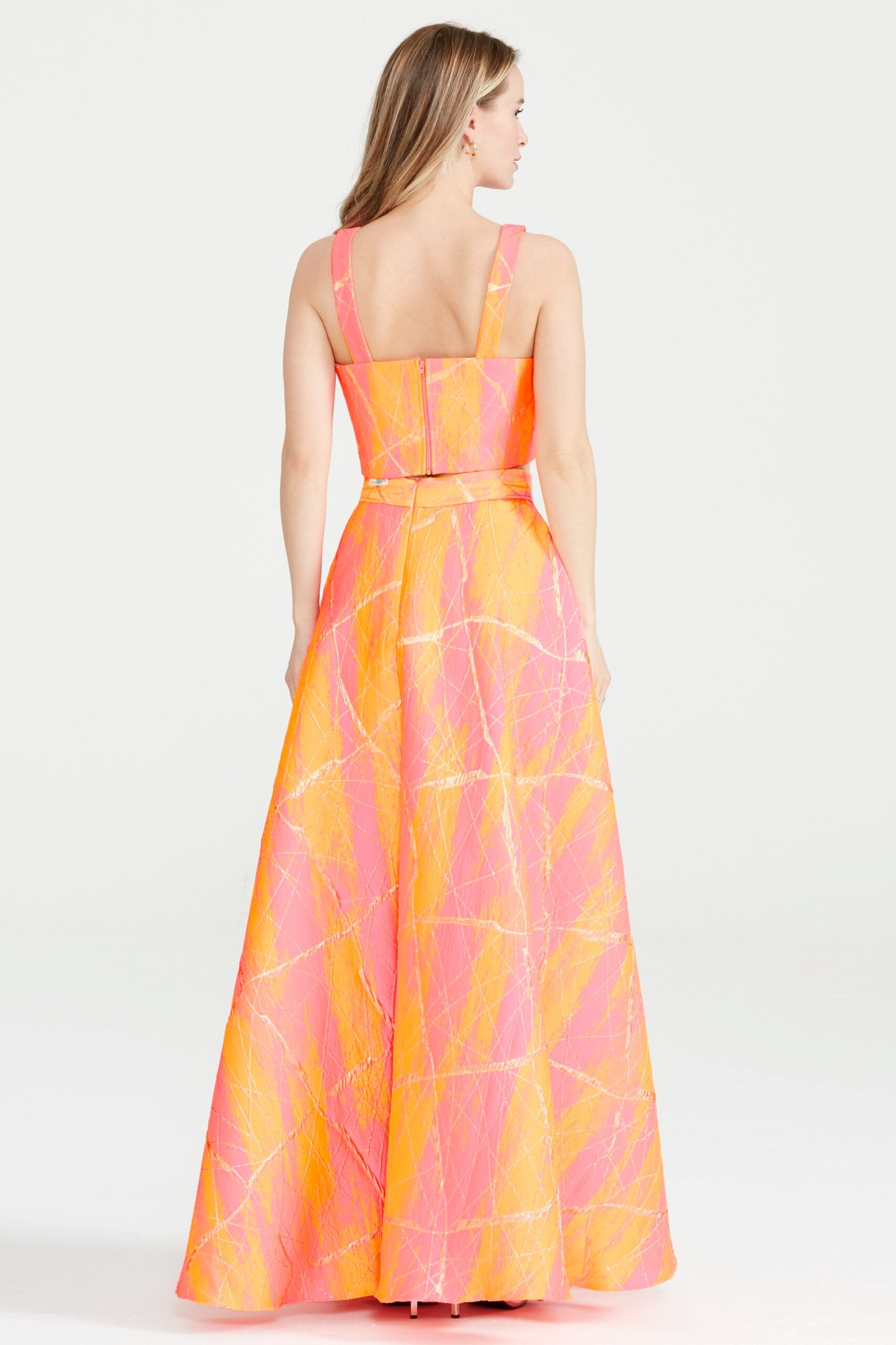 Dollie Bell-Shine Yarım Daire Yırtmaçlı Etek – Turuncu/Pembe-Etek-3-Milagron.com