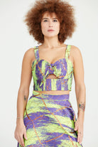 Dollie Bell-Star Bow Kurdele Detaylı Büstiyer Mor&Yeşil Desenli-Büstiyer-1-Milagron.com