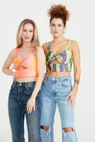 Dollie Bell-Star Bow Kurdele Detaylı Büstiyer Mor&Yeşil Desenli-Büstiyer-3-Milagron.com