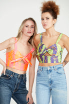 Dollie Bell-Star Bow Kurdele Detaylı Büstiyer Mor&Yeşil Desenli-Büstiyer-4-Milagron.com