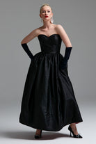 Dollie Bell-The Kiss Straplez Büzgülü Maxi Elbise Siyah-Platform, Such a Night-9-Milagron.com