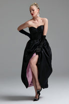 Dollie Bell-The Kiss Straplez Büzgülü Maxi Elbise Siyah-Platform, Such a Night-7-Milagron.com