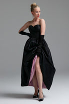 Dollie Bell-The Kiss Straplez Büzgülü Maxi Elbise Siyah-Platform, Such a Night-8-Milagron.com