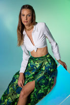 Dollie Bell-Top Star Pileli Yırtmaçlı Maxi Etek / Mavi Yeşil-Flaming Star, Platform-1-Milagron.com