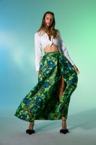 Dollie Bell-Top Star Pileli Yırtmaçlı Maxi Etek / Mavi Yeşil-Flaming Star, Platform-2-Milagron.com