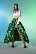 Dollie Bell-Top Star Pileli Yırtmaçlı Maxi Etek / Mavi Yeşil-Flaming Star, Platform-3-Milagron.com