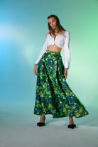 Dollie Bell-Top Star Pileli Yırtmaçlı Maxi Etek / Mavi Yeşil-Flaming Star, Platform-6-Milagron.com