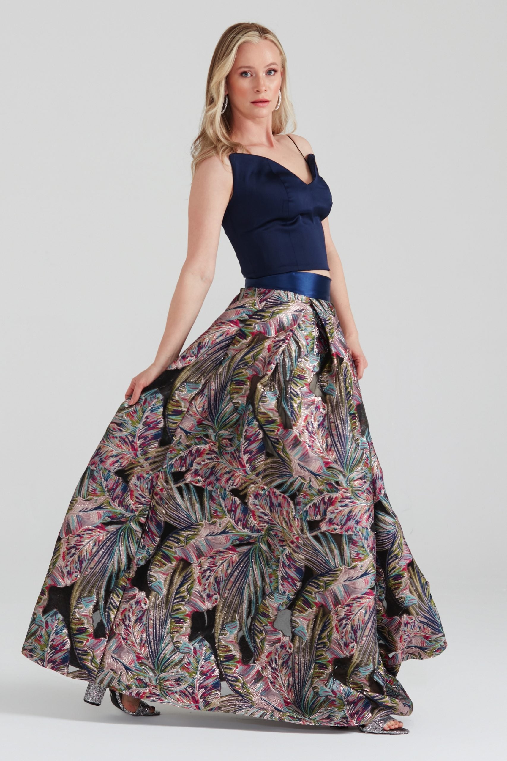 Dollie Bell-Twinkle Pileli Maxi Etek Lacivert/Gümüş-Flaming Star-4-Milagron.com