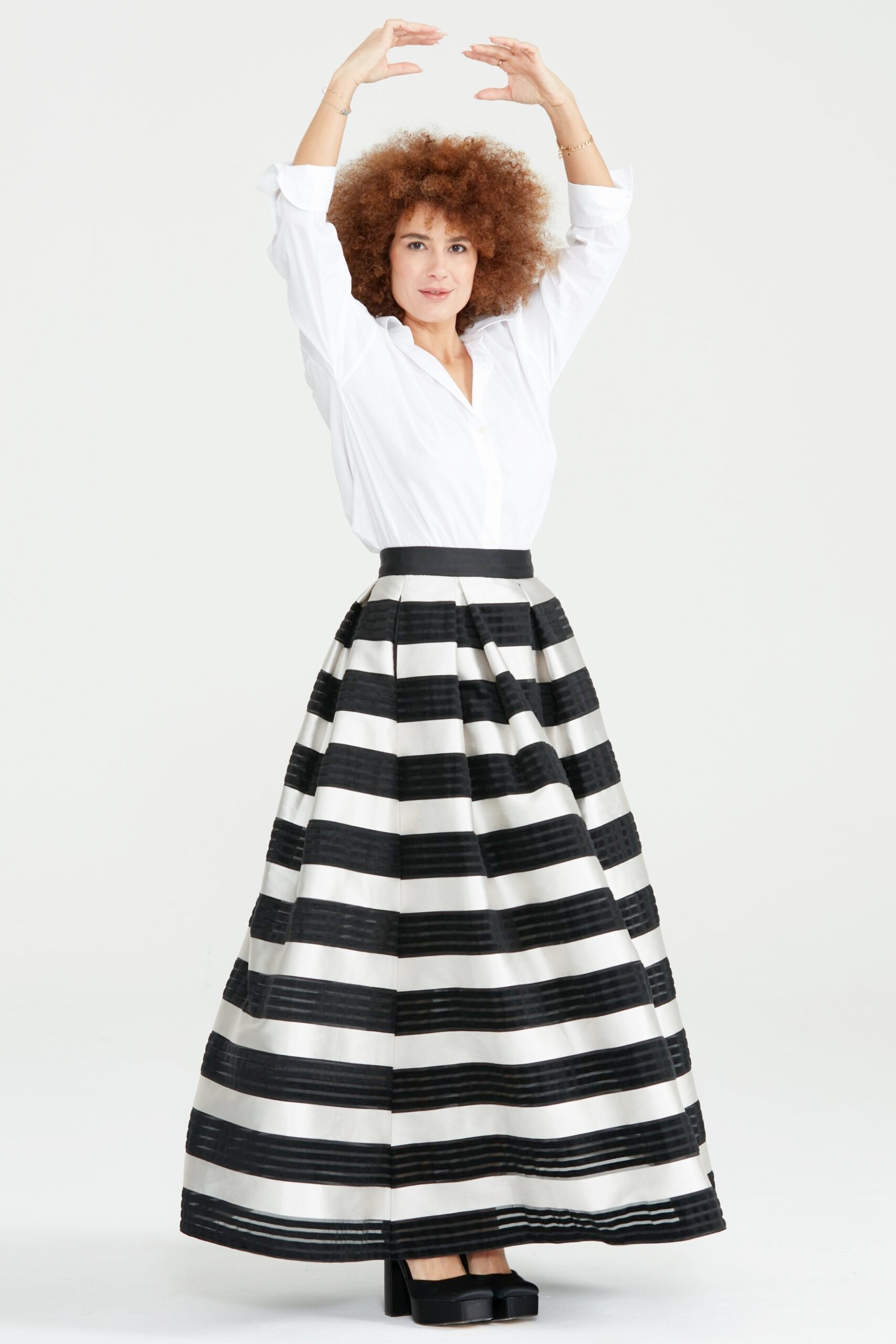 Dollie Bell-Twinkle Pileli Maxi Etek Siyah Beyaz çizgili-Flaming Star-2-Milagron.com