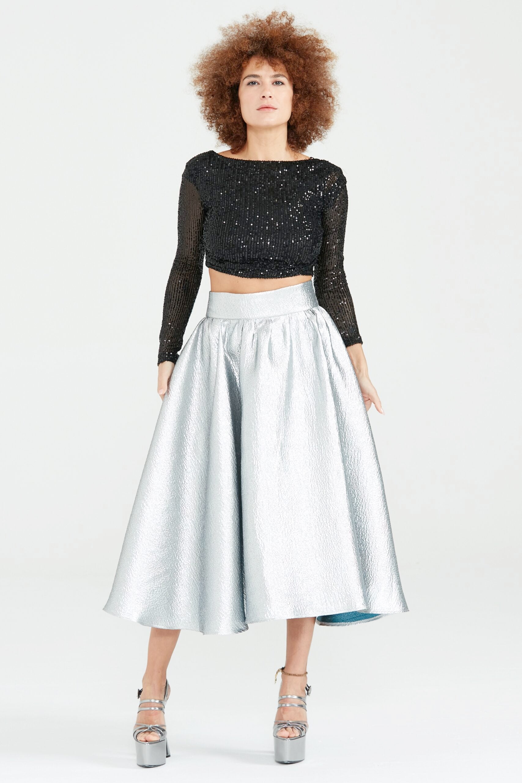 Dollie Bell-Wishing Star Büzgülü Midi Etek / Lame-Etek-1-Milagron.com