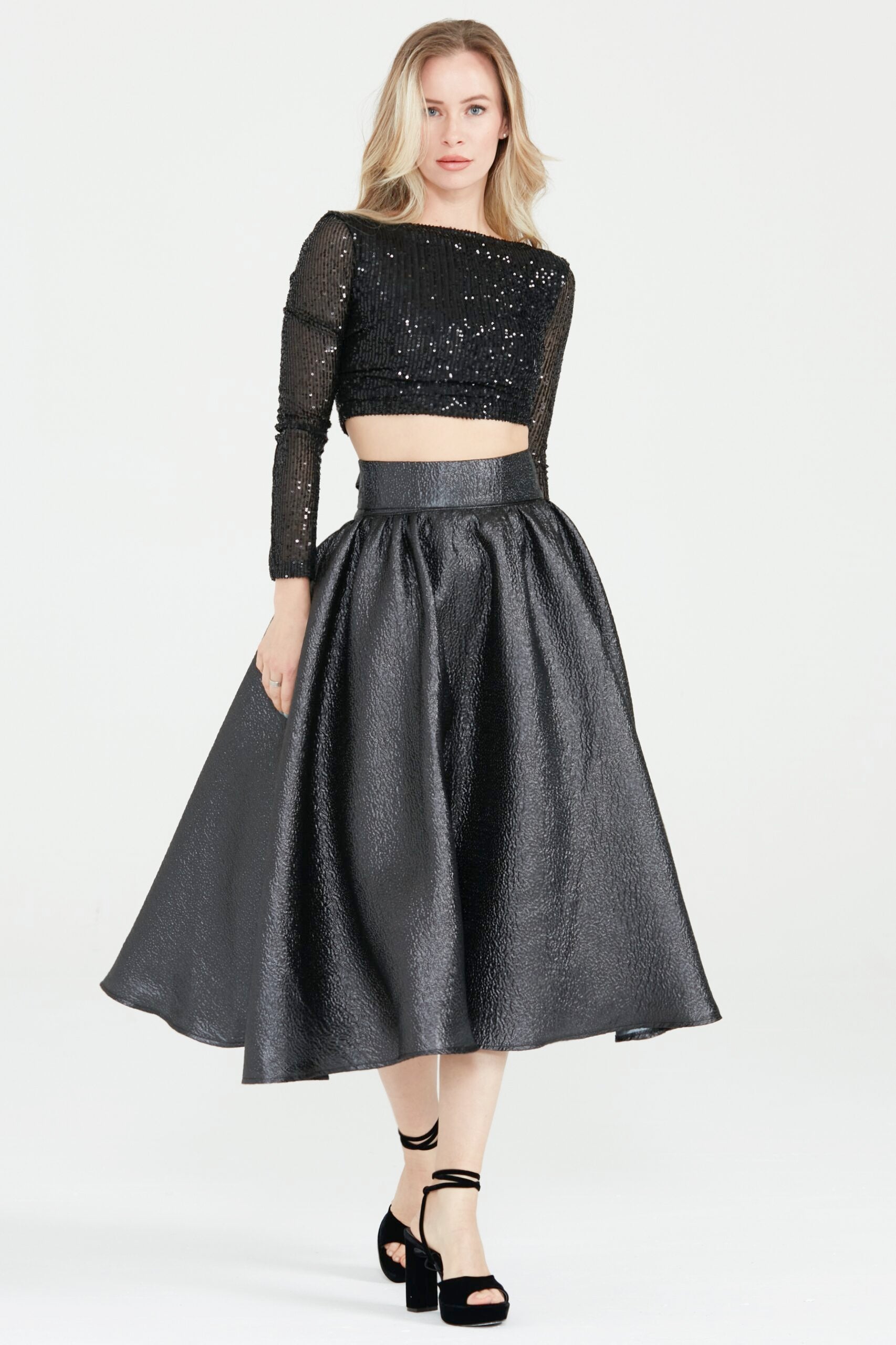 Dollie Bell-Wishing Star Büzgülü Midi Etek / Siyah-Etek-1-Milagron.com