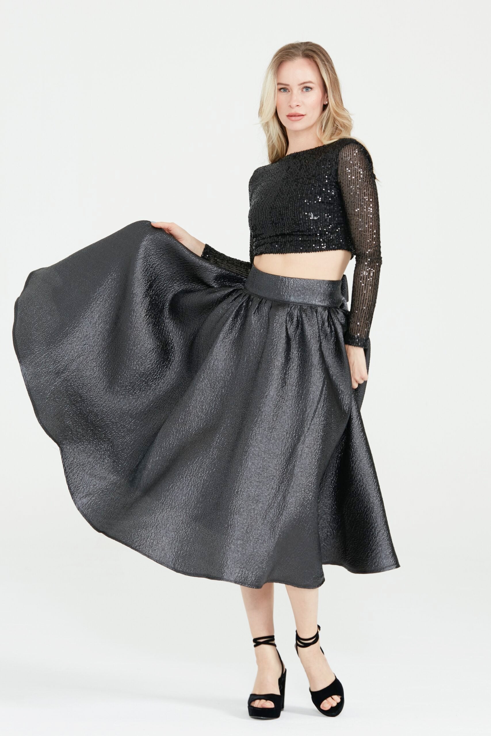 Dollie Bell-Wishing Star Büzgülü Midi Etek / Siyah-Etek-2-Milagron.com