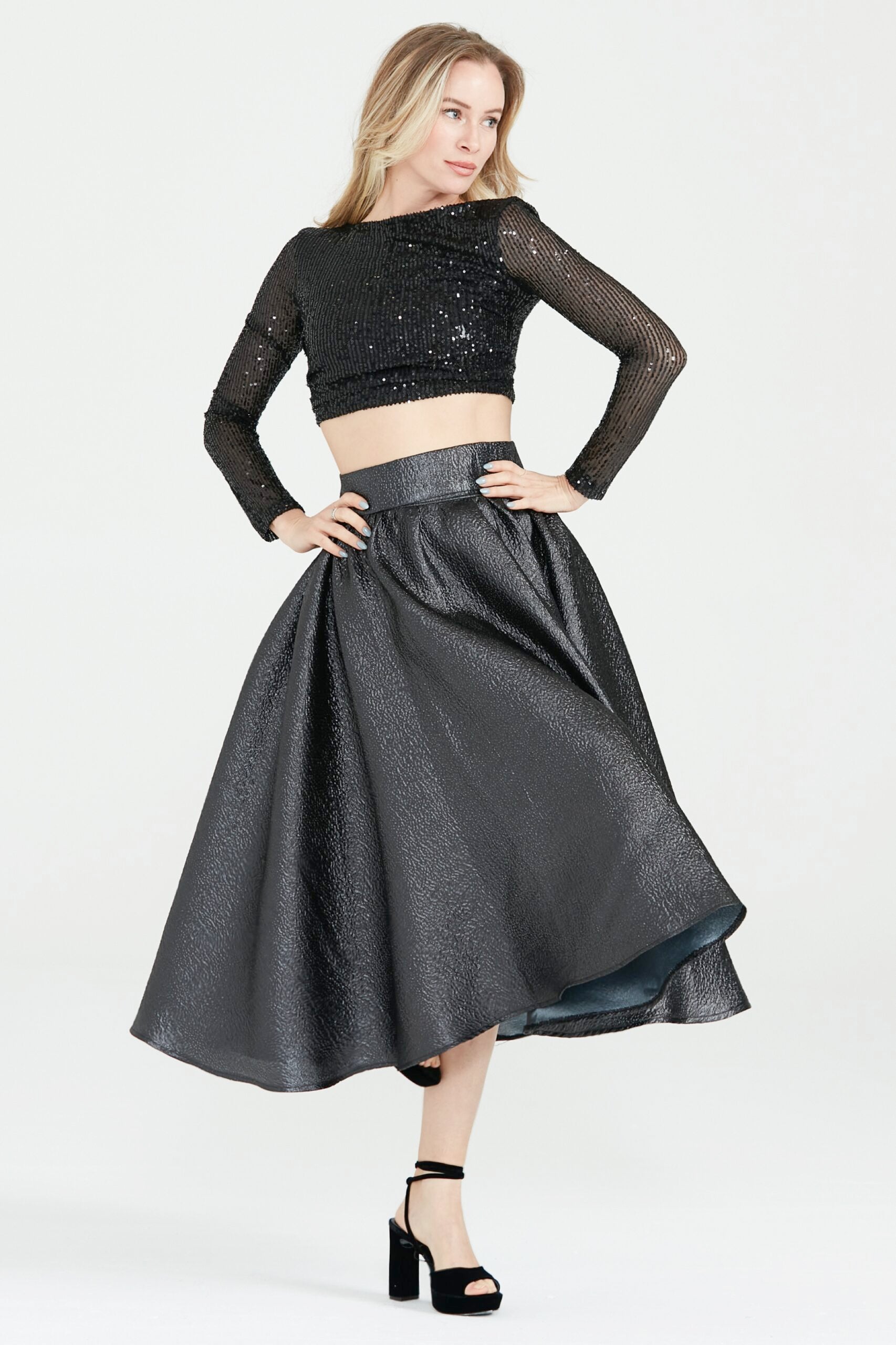 Dollie Bell-Wishing Star Büzgülü Midi Etek / Siyah-Etek-5-Milagron.com