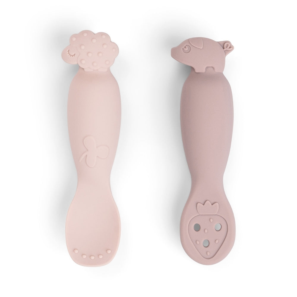 Done By Deer - Tiny Farm - 2'Li Silikon Alıştırma Ve Püre Kaşık Seti - Pembe