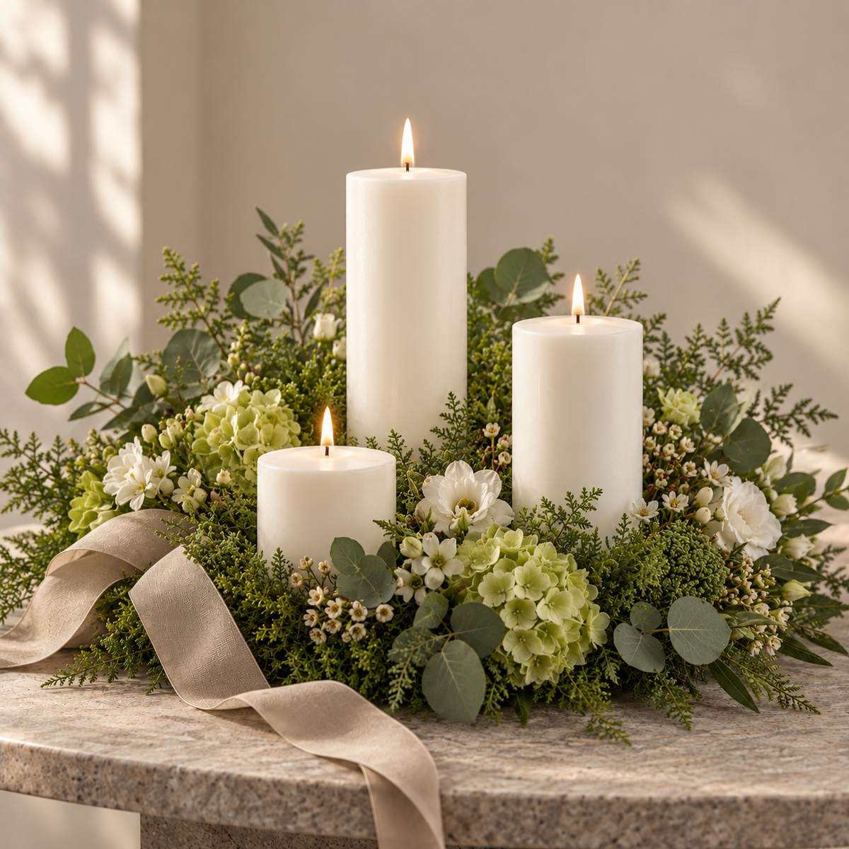 Beyaz Silindir Mum Seti – 3'Lü | 7 × 7 - 12 - 20 Cm