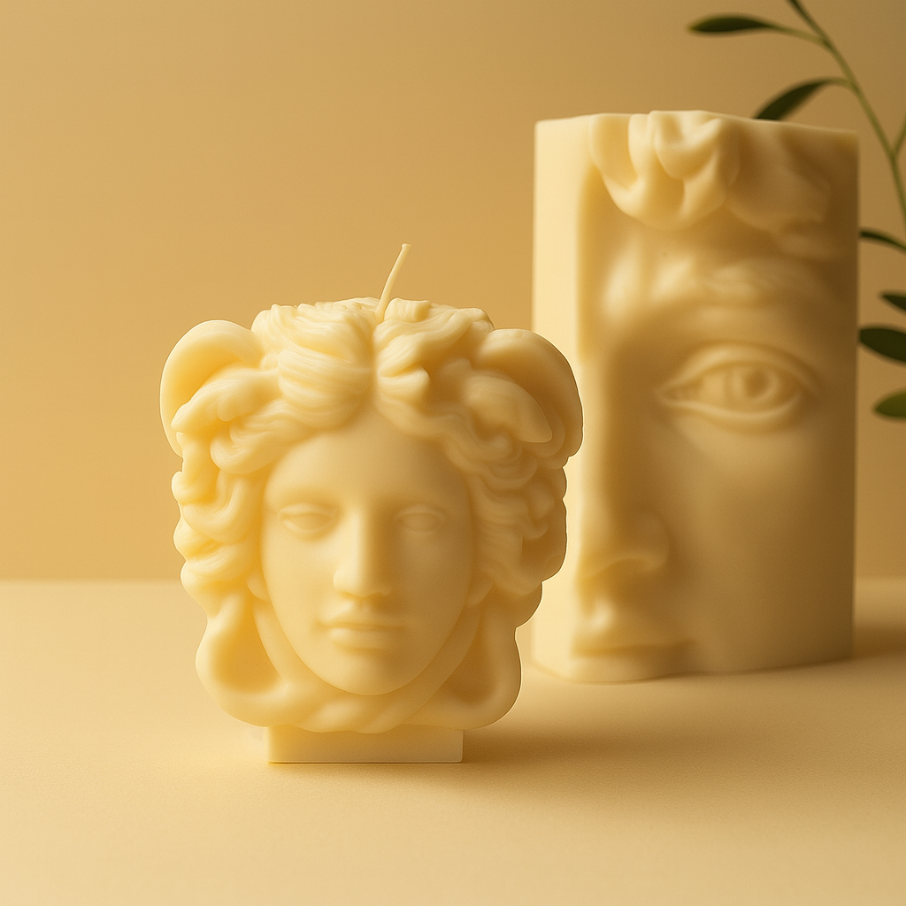 Medusa & David İKili Set – Dekoratif Heykel Mum Koleksiyonu (El Yapımı, Soya)
