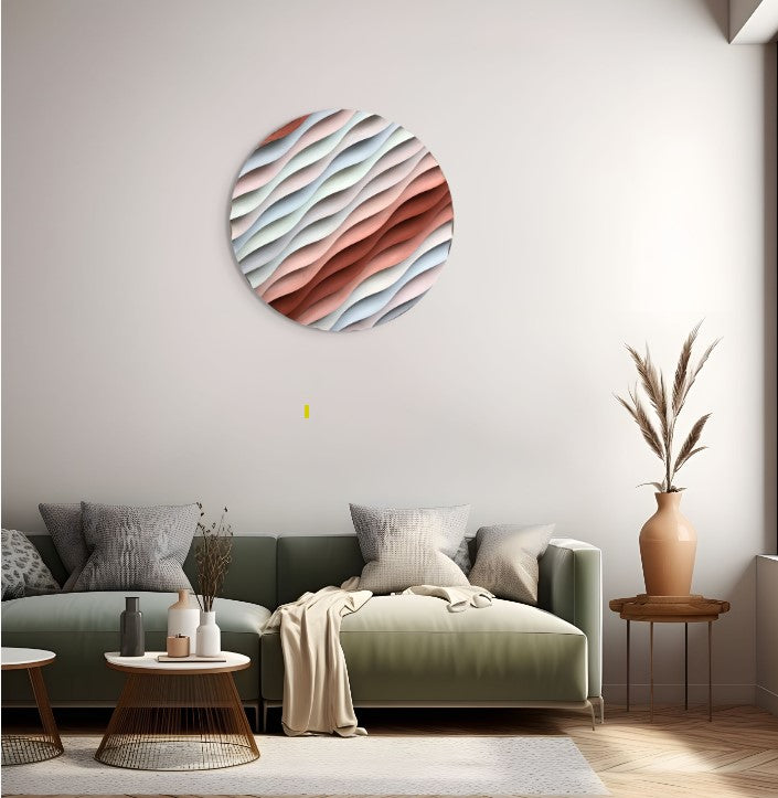 Sakin Dalgalanma – 33 Cm Yuvarlak Dokulu El Yapımı Akrilik Tablo | Es Artisan Studio