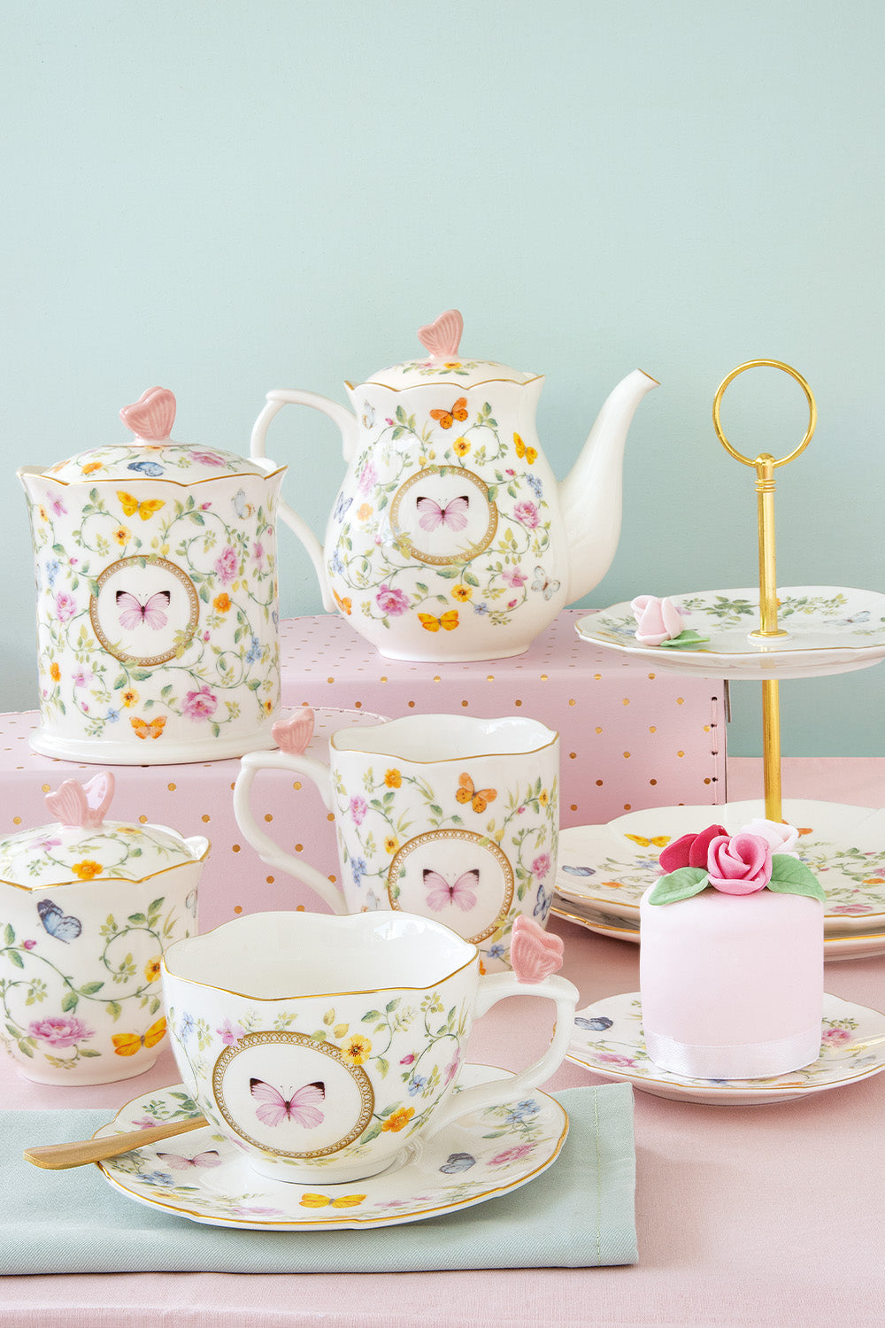 Easy Life-Dancing Butterflies Porselen Fincan-Çay Fincanı-3-Milagron.com