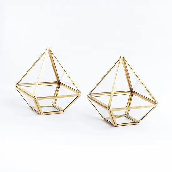 El Crea Designs-Pirinç Gold Geometrik Teraryum Cam Fanus Aksesuar Çikolata Kutusu 13x10x10cm-Biblo-2-Milagron.com