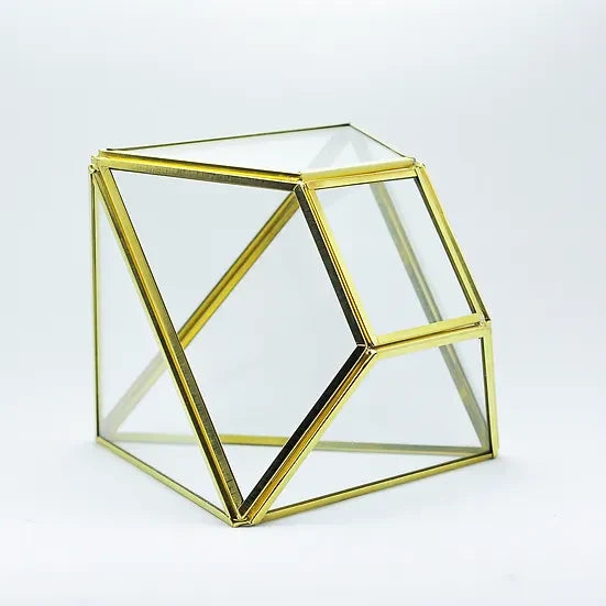 El Crea Designs-Pirinç Gold Geometrik Teraryum Cam Fanus Aksesuar Çikolata Kutusu 18x15x15cm-Biblo-4-Milagron.com