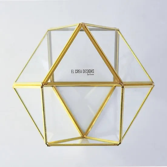 El Crea Designs-Pirinç Gold Geometrik Teraryum Cam Fanus Aksesuar Çikolata Kutusu 22x22x17cm-Biblo-2-Milagron.com