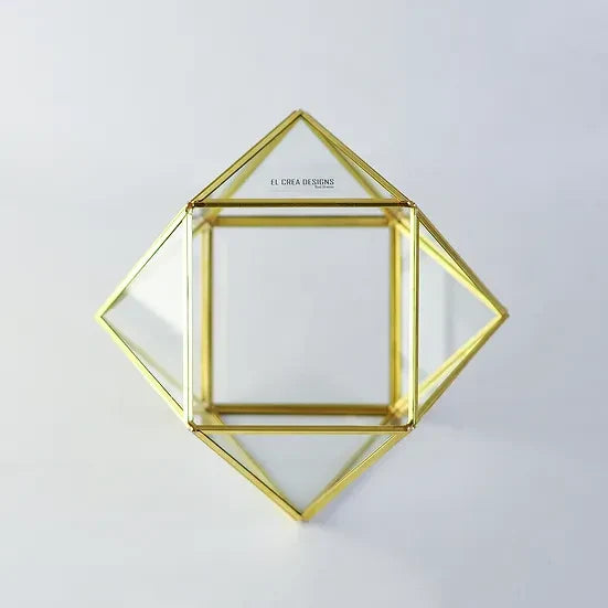 El Crea Designs-Pirinç Gold Geometrik Teraryum Cam Fanus Aksesuar Çikolata Kutusu 22x22x17cm-Biblo-3-Milagron.com