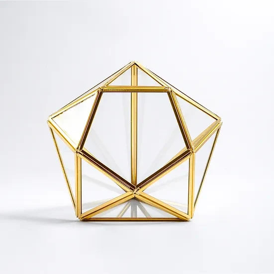 El Crea Designs-Pirinç Gold Geometrik Teraryum Cam Fanus Aksesuar Çikolata Kutusu 27x21x21cm-Biblo-11-Milagron.com