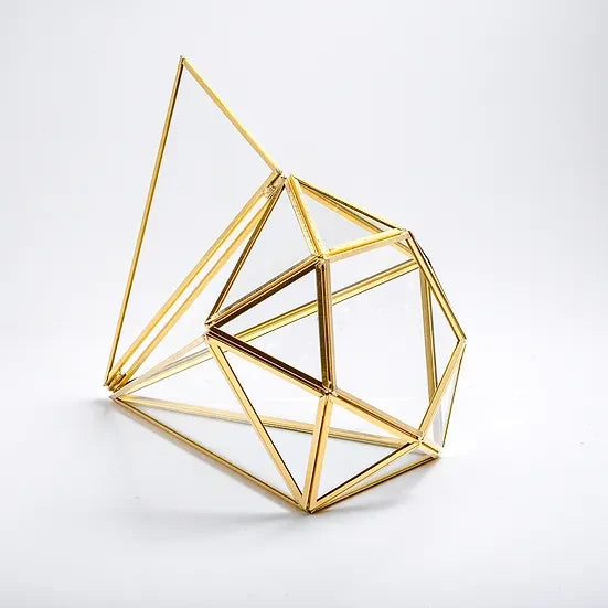 El Crea Designs-Pirinç Gold Geometrik Teraryum Cam Fanus Aksesuar Çikolata Kutusu 27x21x21cm-Biblo-4-Milagron.com