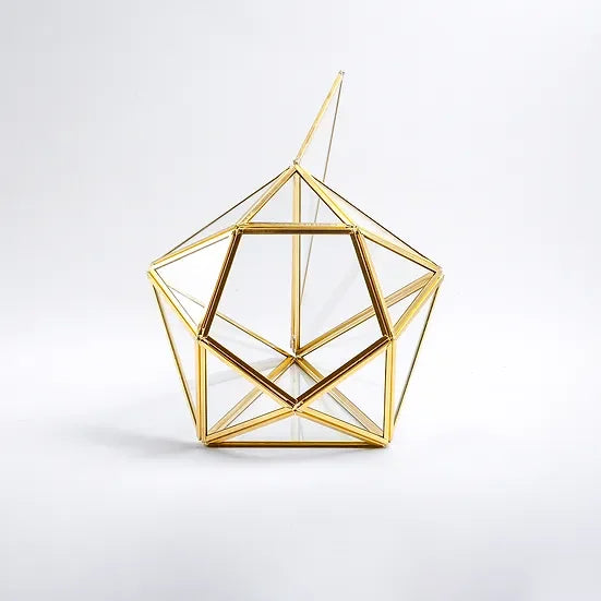 El Crea Designs-Pirinç Gold Geometrik Teraryum Cam Fanus Aksesuar Çikolata Kutusu 27x21x21cm-Biblo-6-Milagron.com