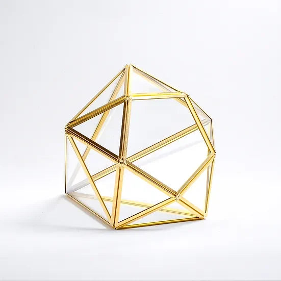 El Crea Designs-Pirinç Gold Geometrik Teraryum Cam Fanus Aksesuar Çikolata Kutusu 27x21x21cm-Biblo-7-Milagron.com