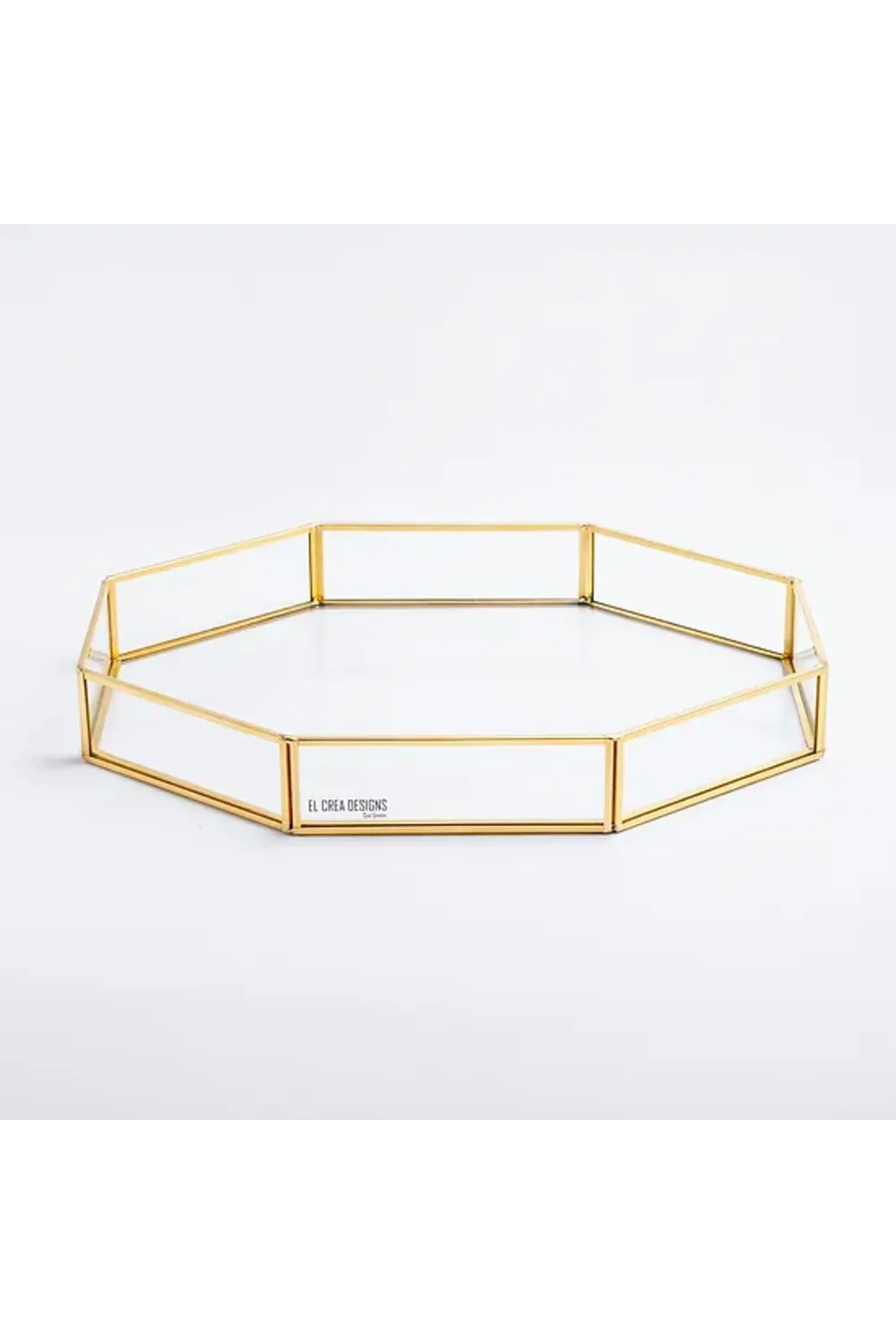 El Crea Designs-Sekizgen Pirinç Gold Tepsi Damat Kahvesi Nişan Sunum Tepsisi 35x25x6cm-Biblo-2-Milagron.com