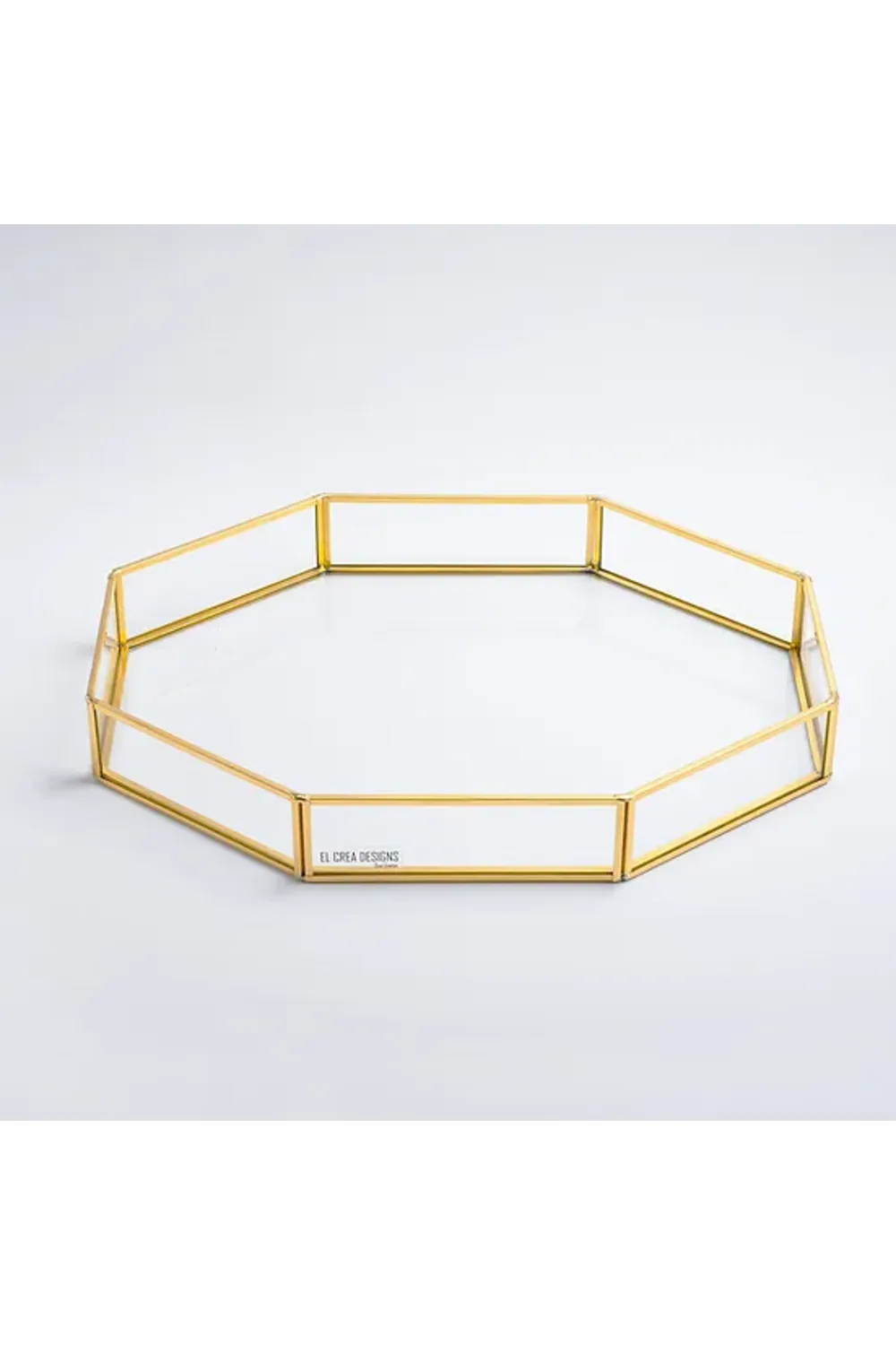 El Crea Designs-Sekizgen Pirinç Gold Tepsi Damat Kahvesi Nişan Sunum Tepsisi 35x25x6cm-Biblo-4-Milagron.com