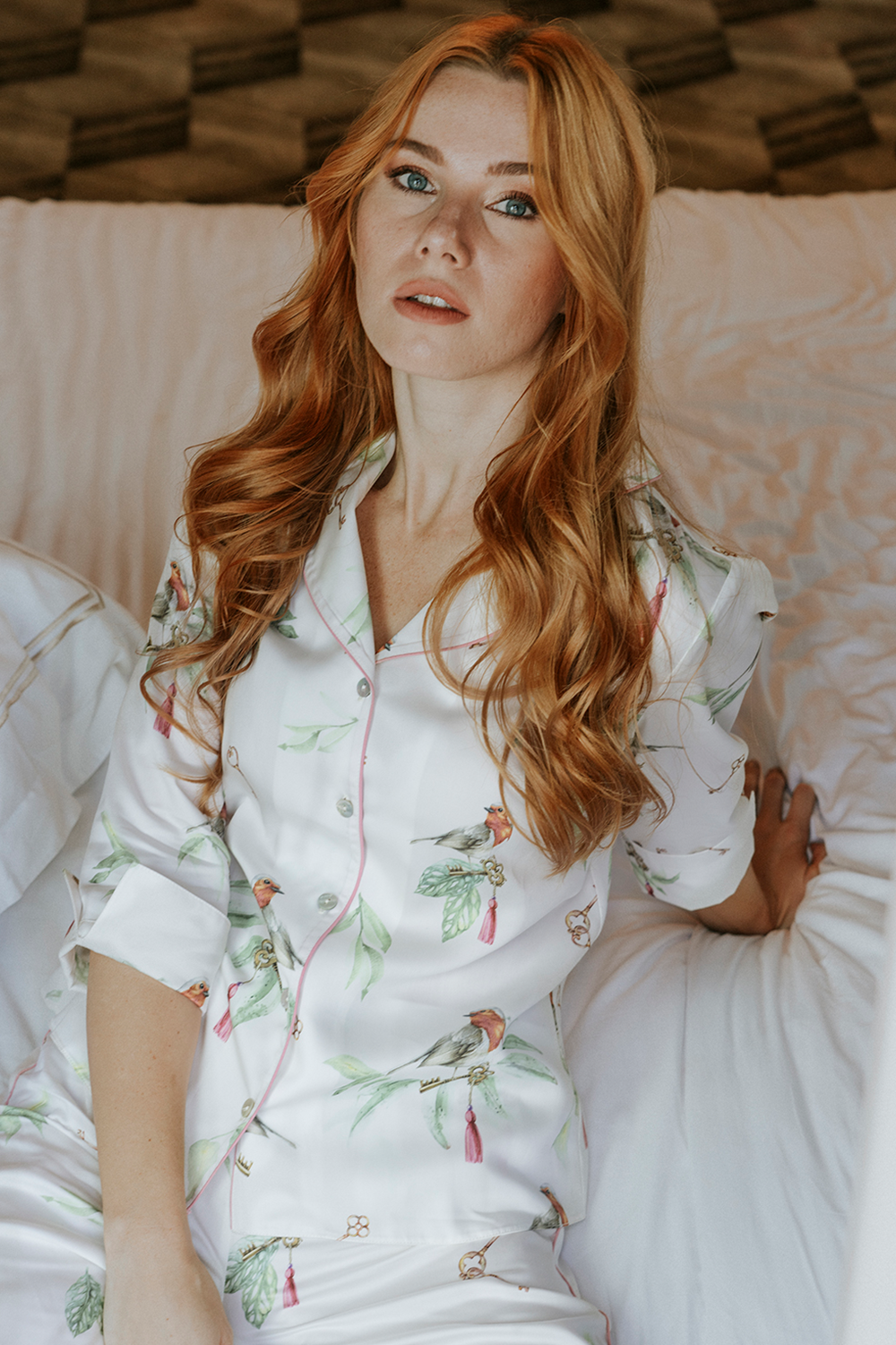 Elli2-White Blossom Birds-Pijama Takımı-4-Milagron.com