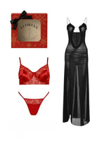 Christmas Gift Sets - Sabrina Bra Set + Black Transparan Elbise + Bacak Ve Boyun Bandı + Hediye Bra Set - 0