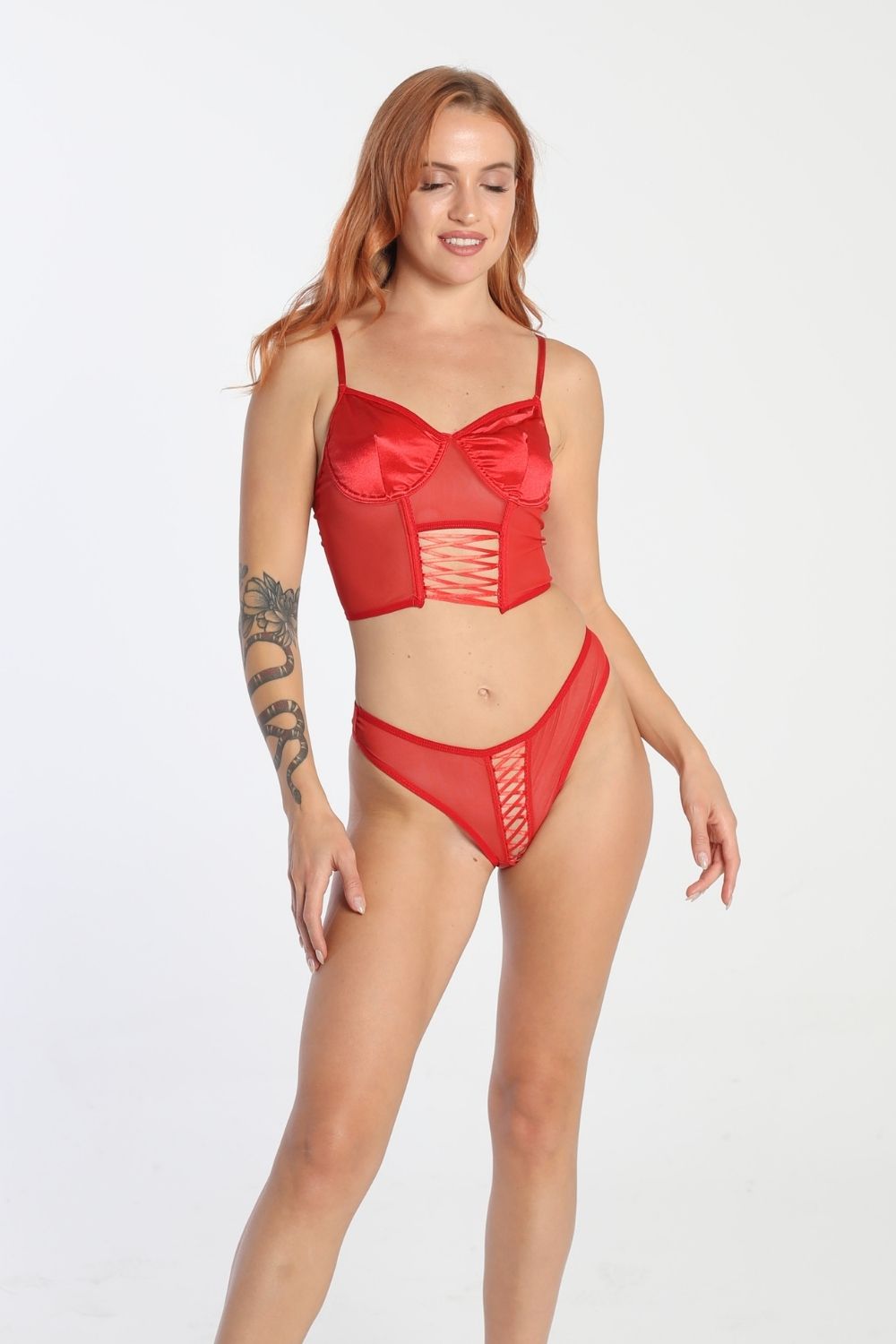 Elorian Couture Lingerie-Jade Bustier Set - Red-İç Giyim Setleri-1-Milagron.com