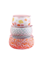 Emaylab-Retro Hippie Emaye Saklama Kabı Seti-Tabak & Kase-2-Milagron.com