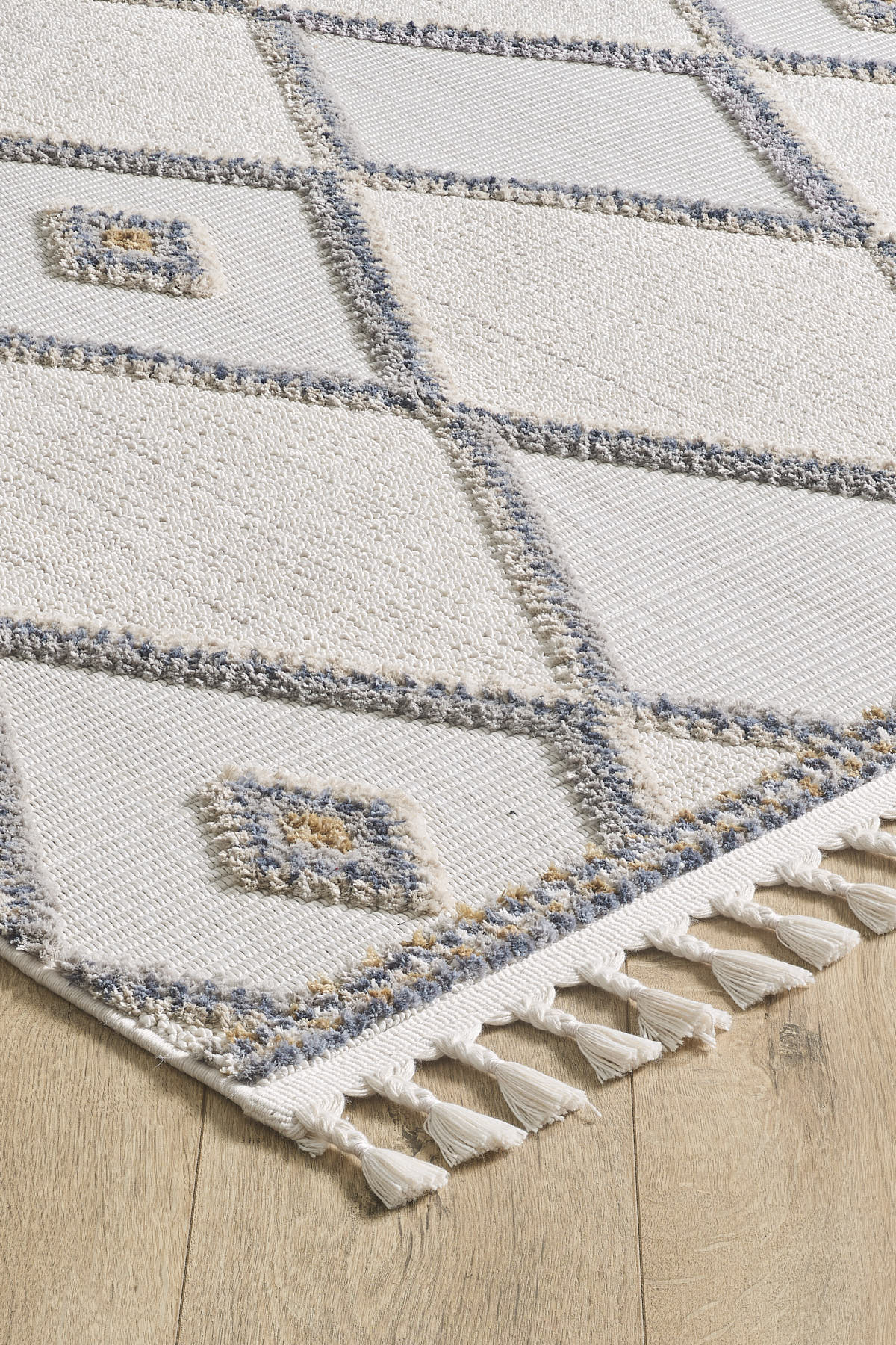 Empera-Ibiza Bold Geometrik Çizgili Toz Vermeyen İSkandinav Desen Saçaklı Halı-2-Milagron.com