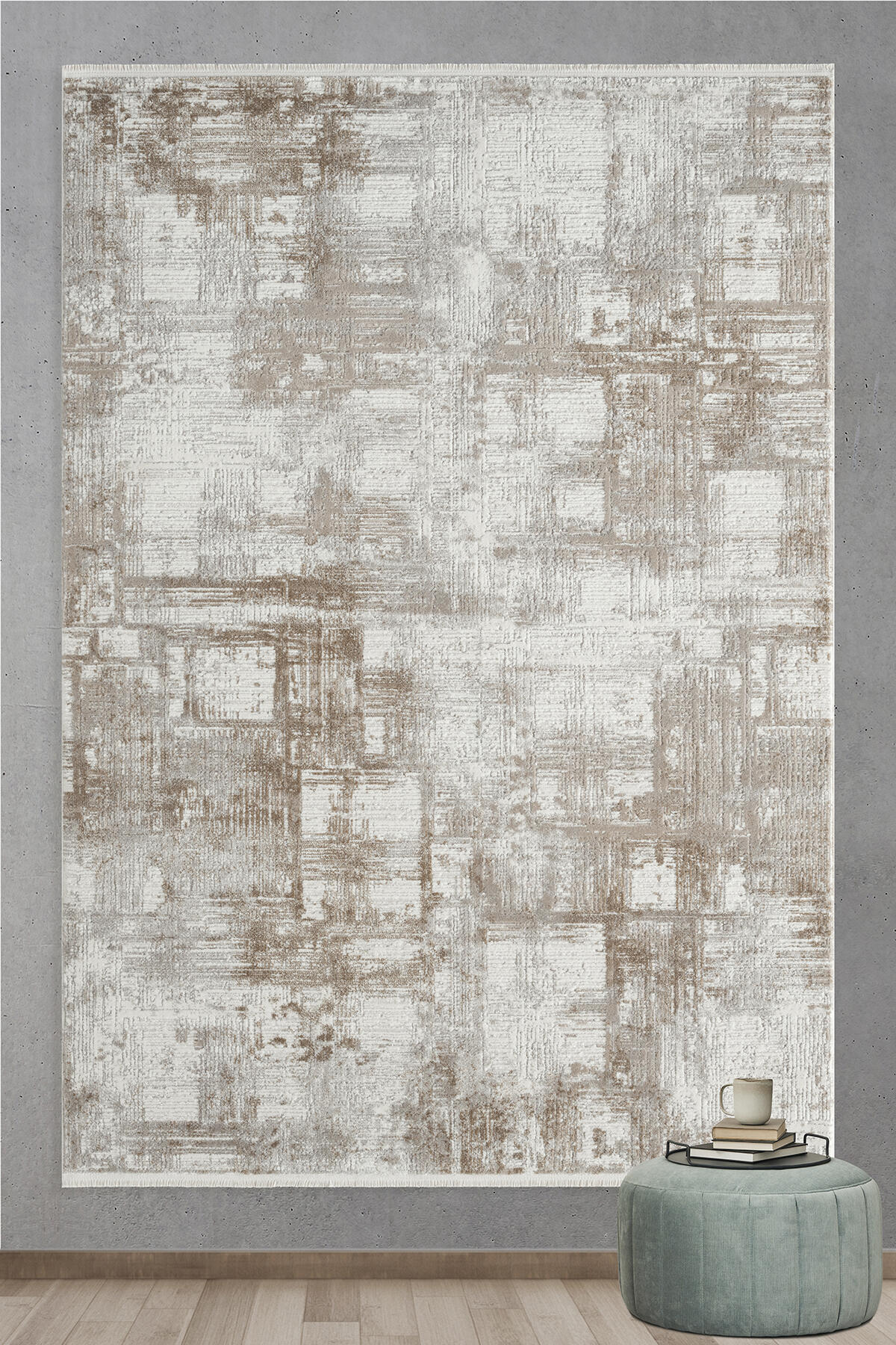 Empera-Pena Papaya Geometrik Desenli Krem Halı-2-Milagron.com