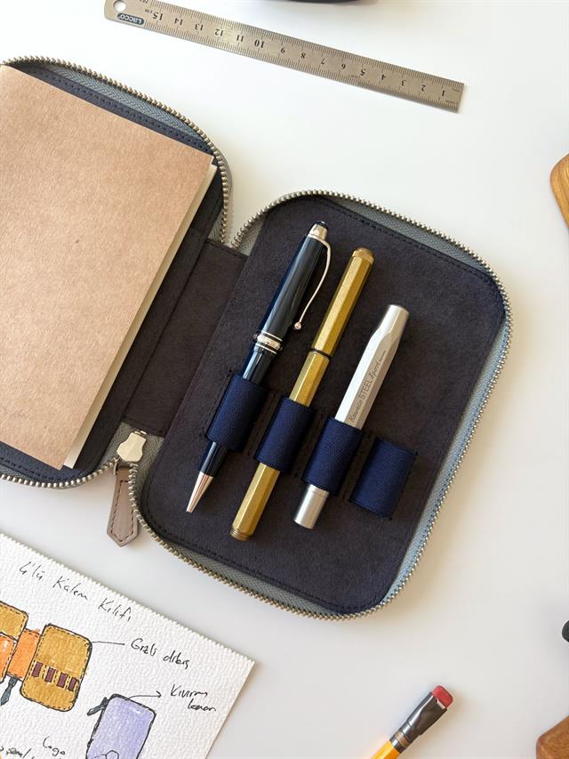 Eng Leather-A6 Ebatlı 4'lü Kalem Kılıfı Beige Nude-Deri Kalem Çantası-2-Milagron.com