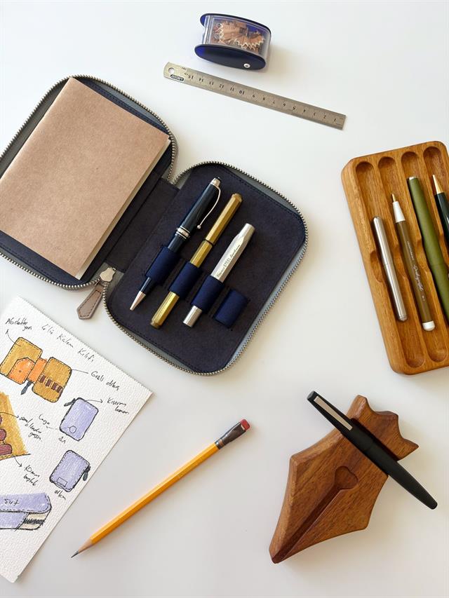 Eng Leather-A6 Ebatlı 4'lü Kalem Kılıfı Beige Nude-Deri Kalem Çantası-3-Milagron.com