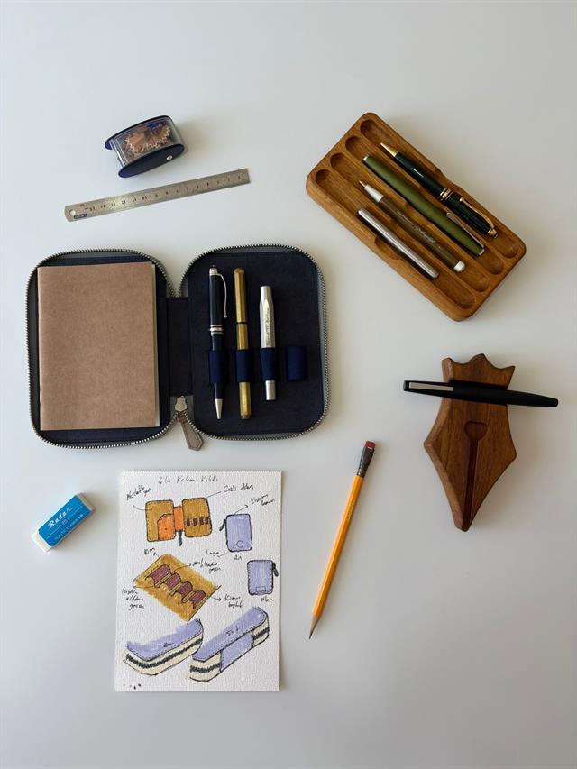 Eng Leather-A6 Ebatlı 4'lü Kalem Kılıfı Beige Nude-Deri Kalem Çantası-4-Milagron.com