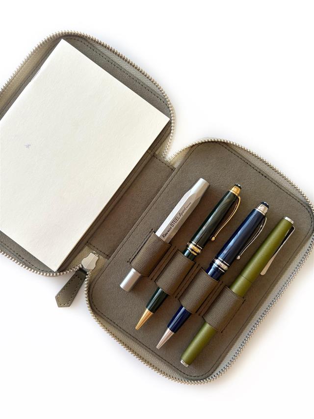 Eng Leather-A6 Ebatlı 4'lü Kalem Kılıfı Olive Green-Deri Kalem Çantası-3-Milagron.com