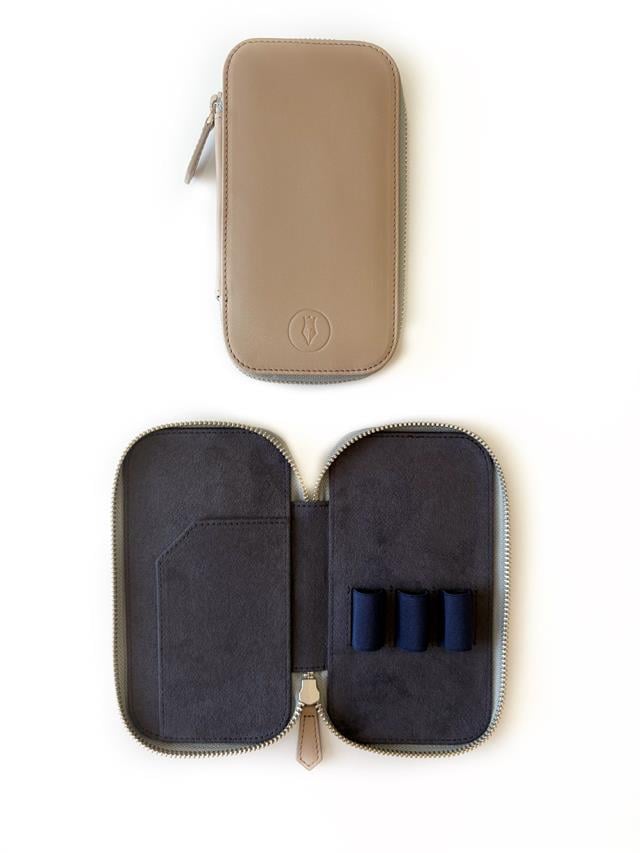 Eng Leather-Deri Koleksiyonu 3'lü Kalem Çantası Beige Nude-Deri Kalem Çantası-1-Milagron.com